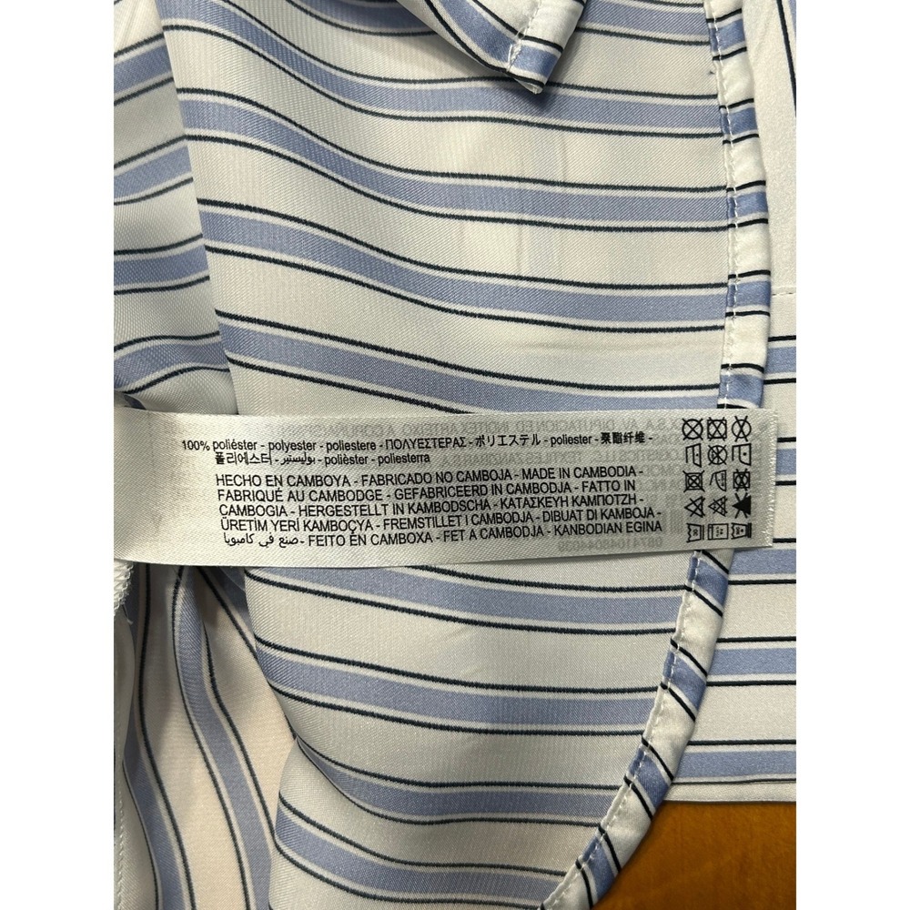Zara Old Money Nautical Blue White Striped Satin Oversized Button Down Top - Picture 6 of 13